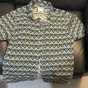 Denim & Flower Short Sleeve Geometric Print Shirt - Green, Black, White, Gold